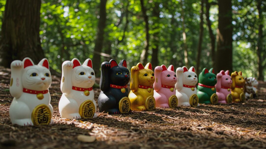 色とりどりの招き猫が並ぶ｜風水で見るカラー別ご利益