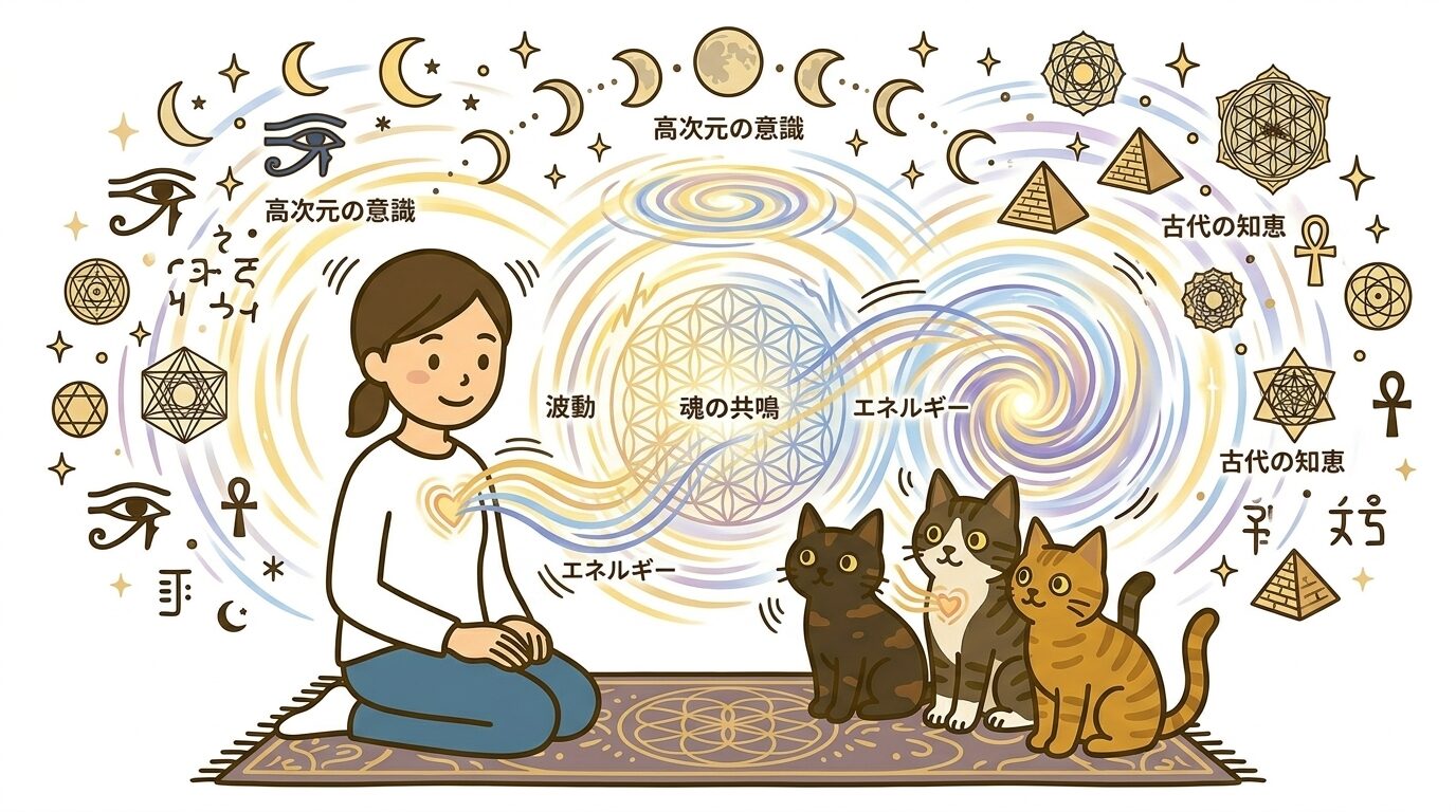 猫と人の魂が波動で共鳴するようすを表したグラフィックレコード