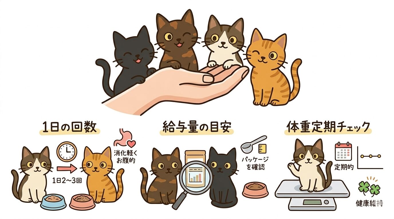 量・回数・体重管理の基本をキャラクター猫で図解したグラフィックレコード