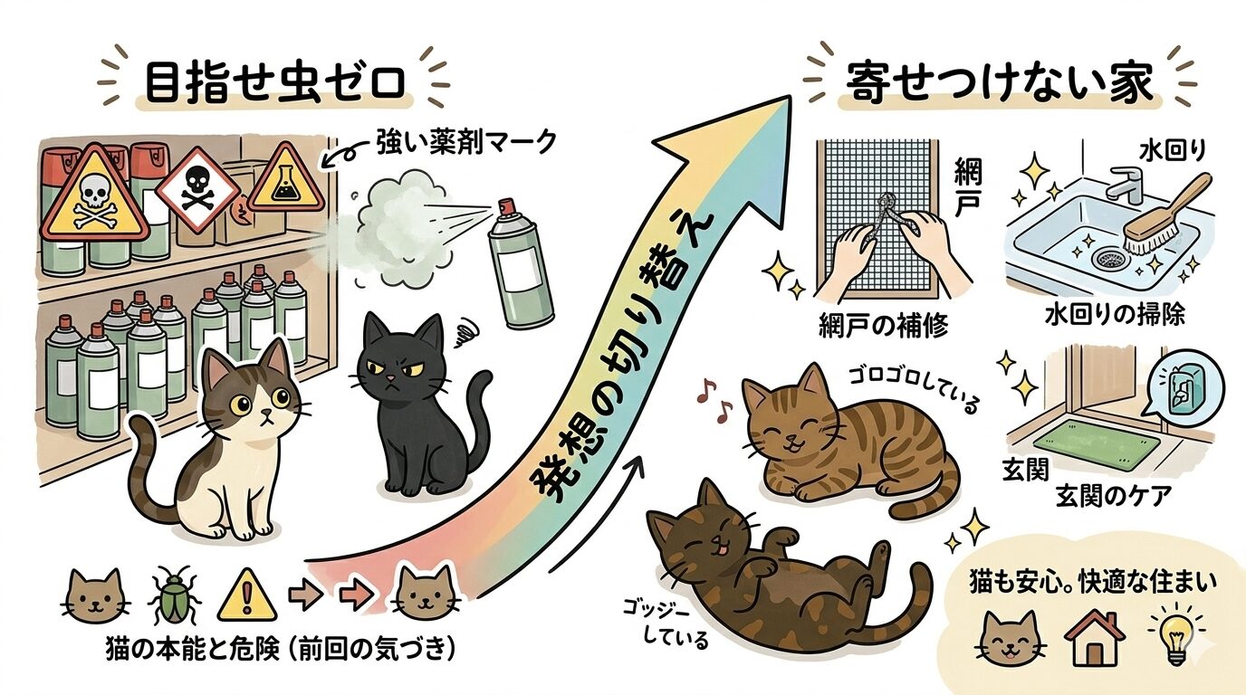 虫ゼロを目指す暮らしと寄せつけない暮らしの違いを比較したグラフィックレコード