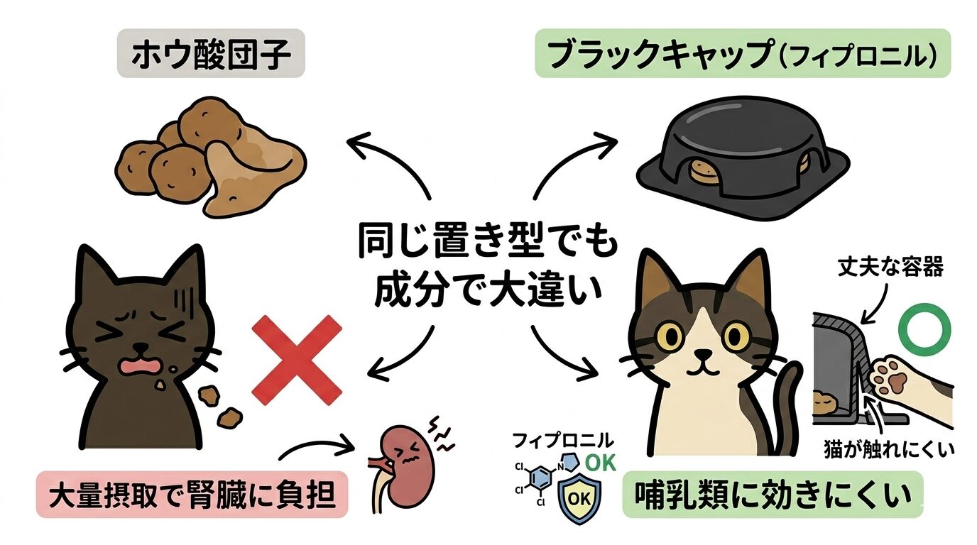 ホウ酸とフィプロニルの猫への影響を比較したグラフィックレコード