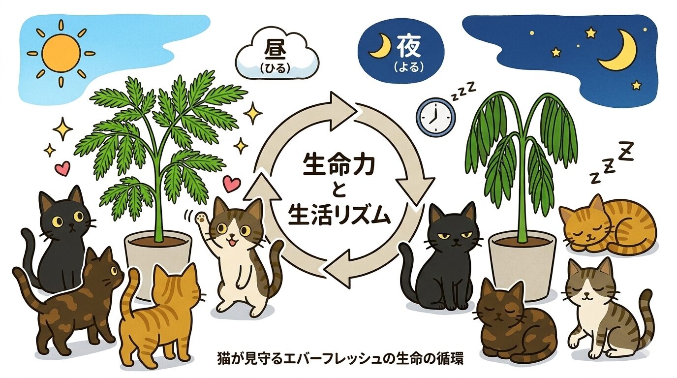 エバーフレッシュの特徴と猫との相性をまとめたイラスト