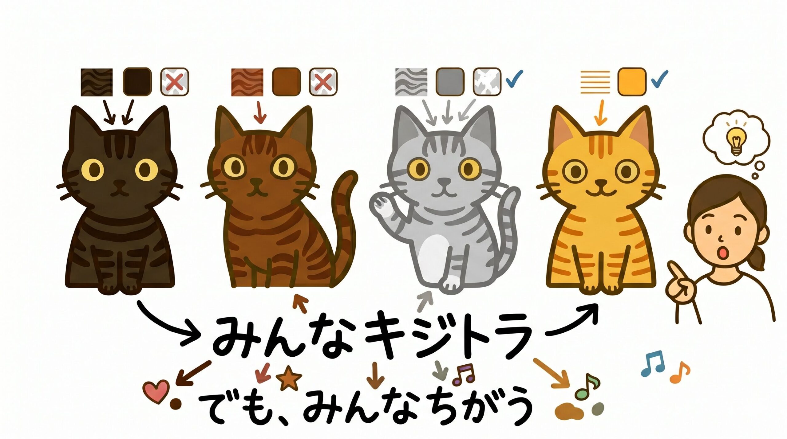 同じキジトラでも一匹ずつ模様が違うことを示すグラフィックレコード