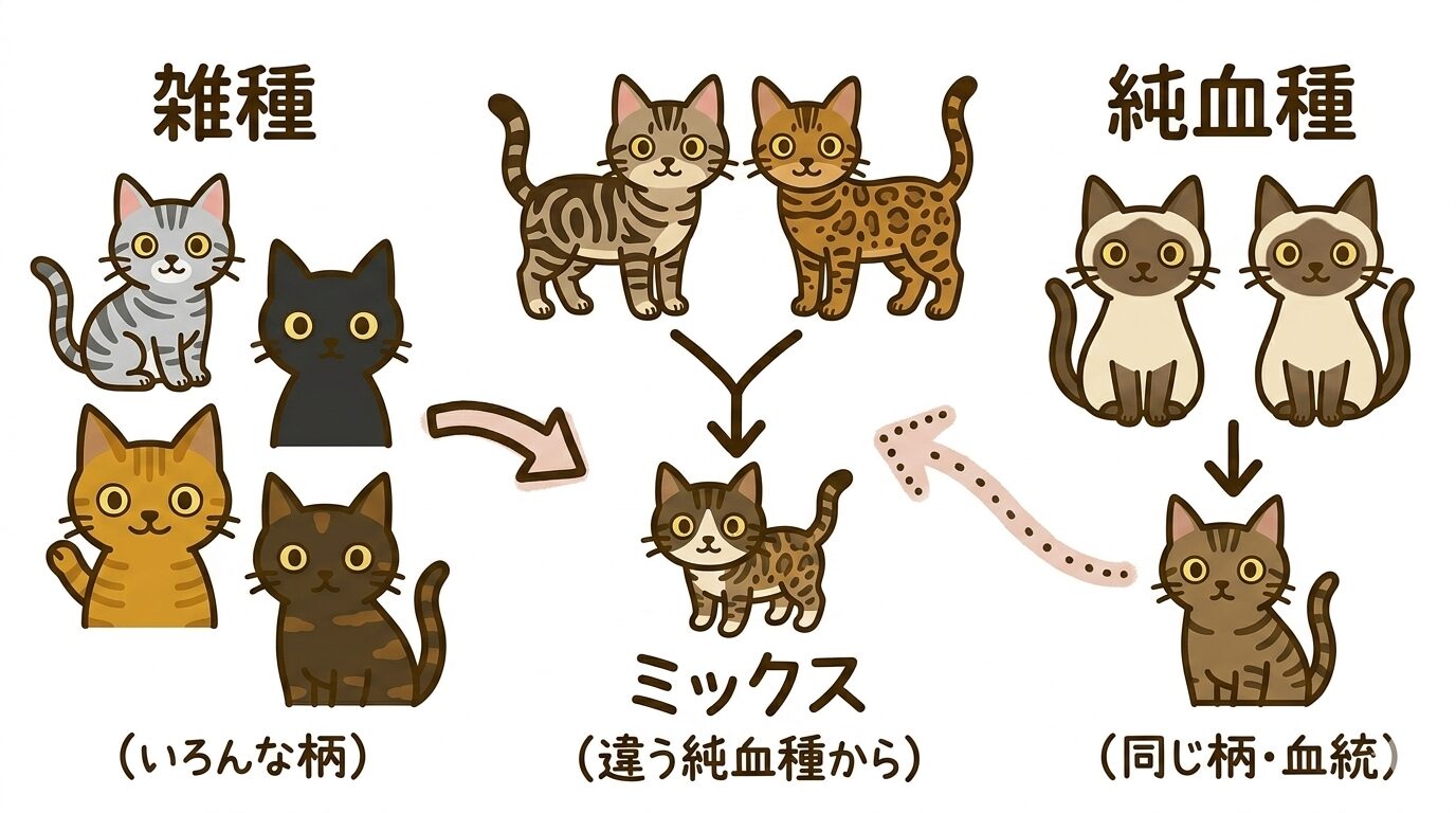 雑種猫・ミックス・純血種の違いをわかりやすく図解したグラフィックレコード