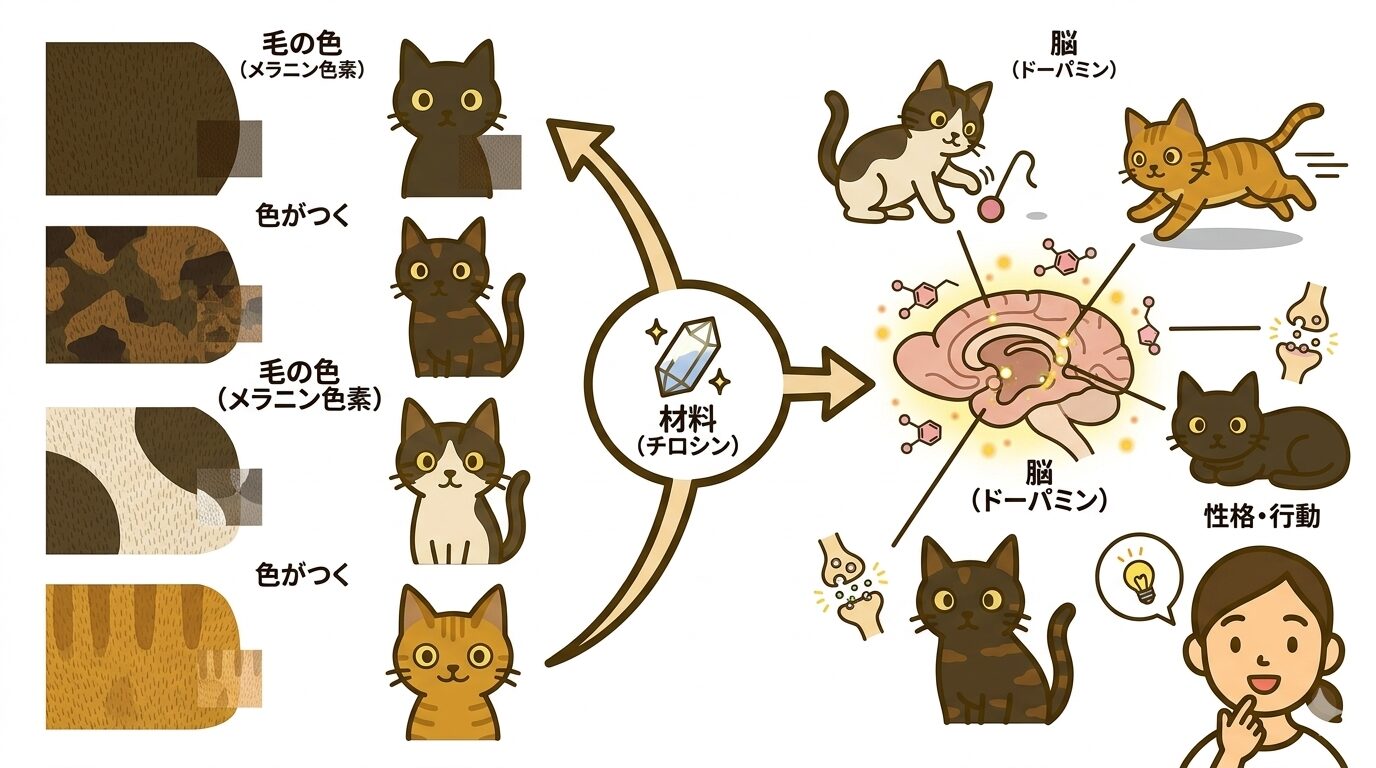メラニンとドーパミンが同じ経路で作られる仕組みのグラフィックレコード