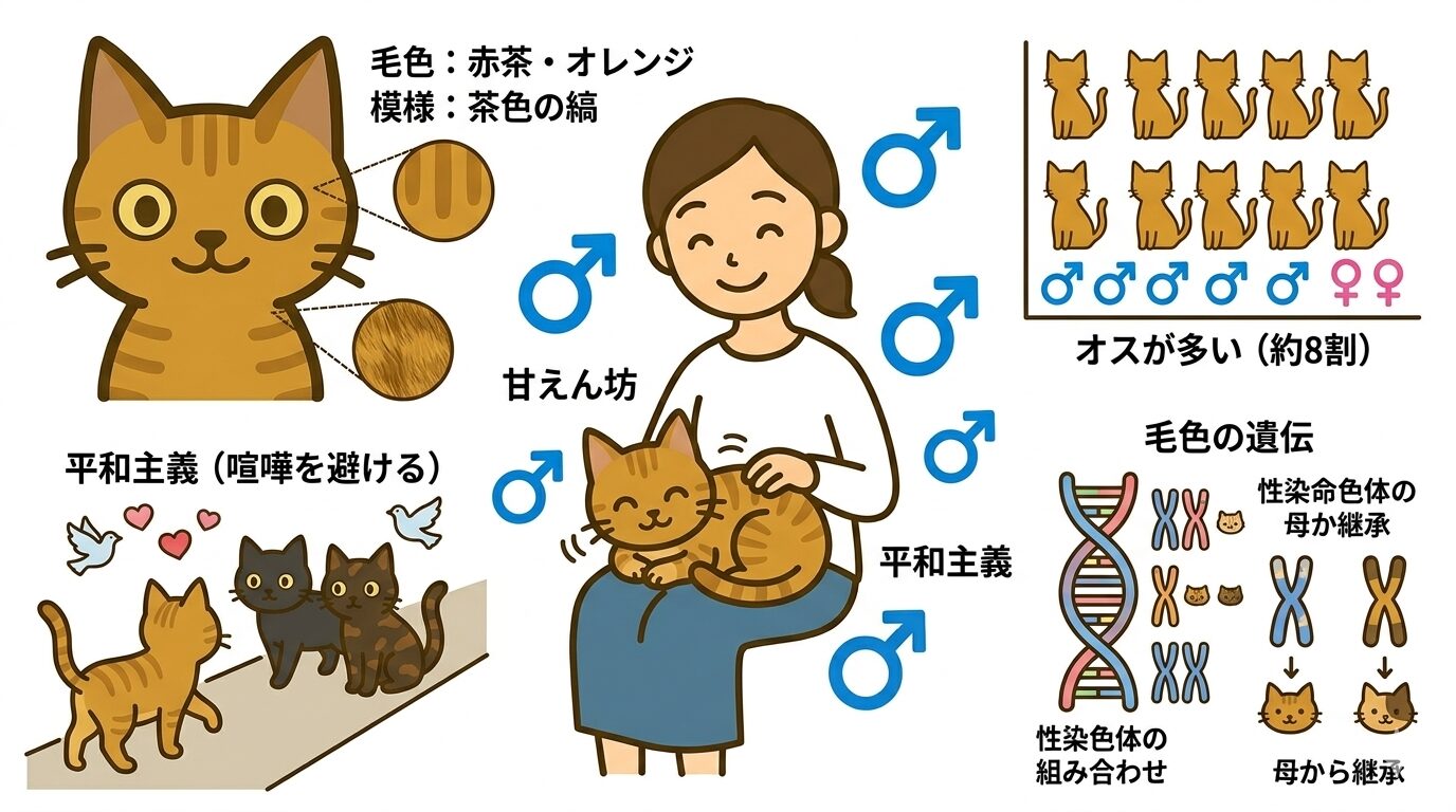 茶トラ猫の特徴とオスが多い理由を示すグラフィックレコード