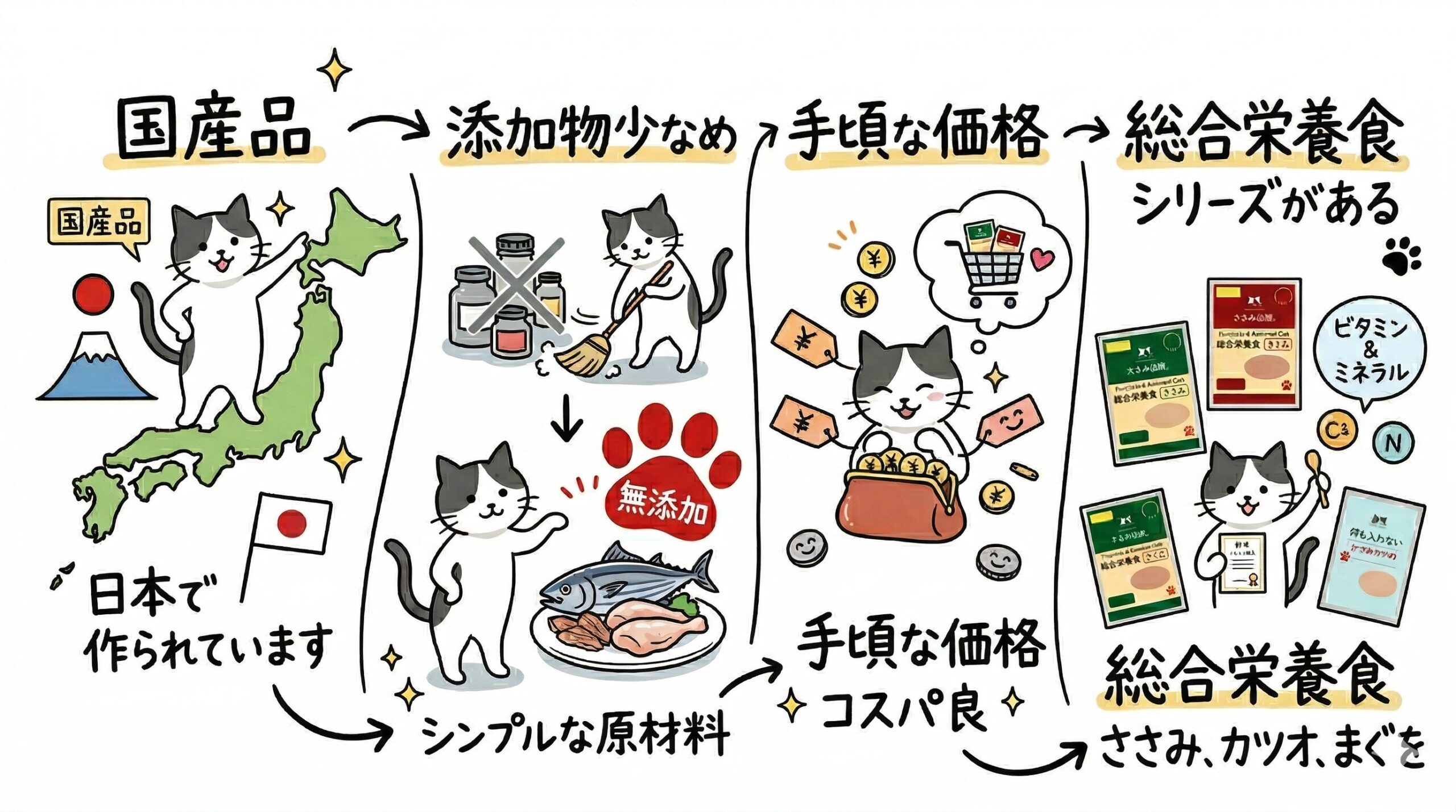 たまの伝説の特徴をキャラクター猫で図解したグラフィックレコード