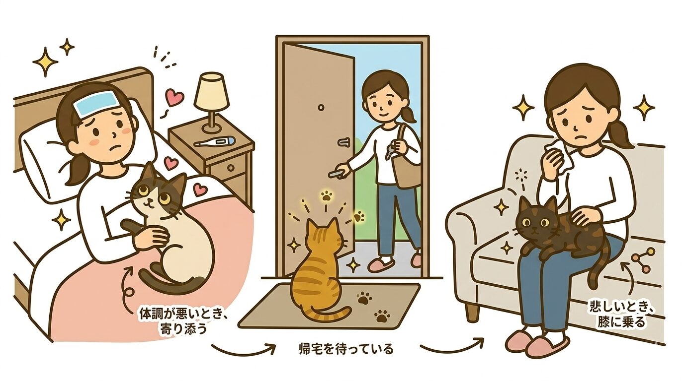 日常の中で猫が送る小さな縁のサインを描いたグラフィックレコード