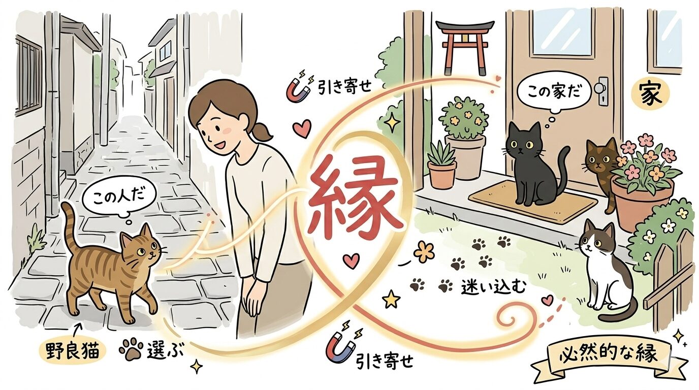 野良猫が自分から人を選んで近づいてくる縁の必然を描いたグラフィックレコード