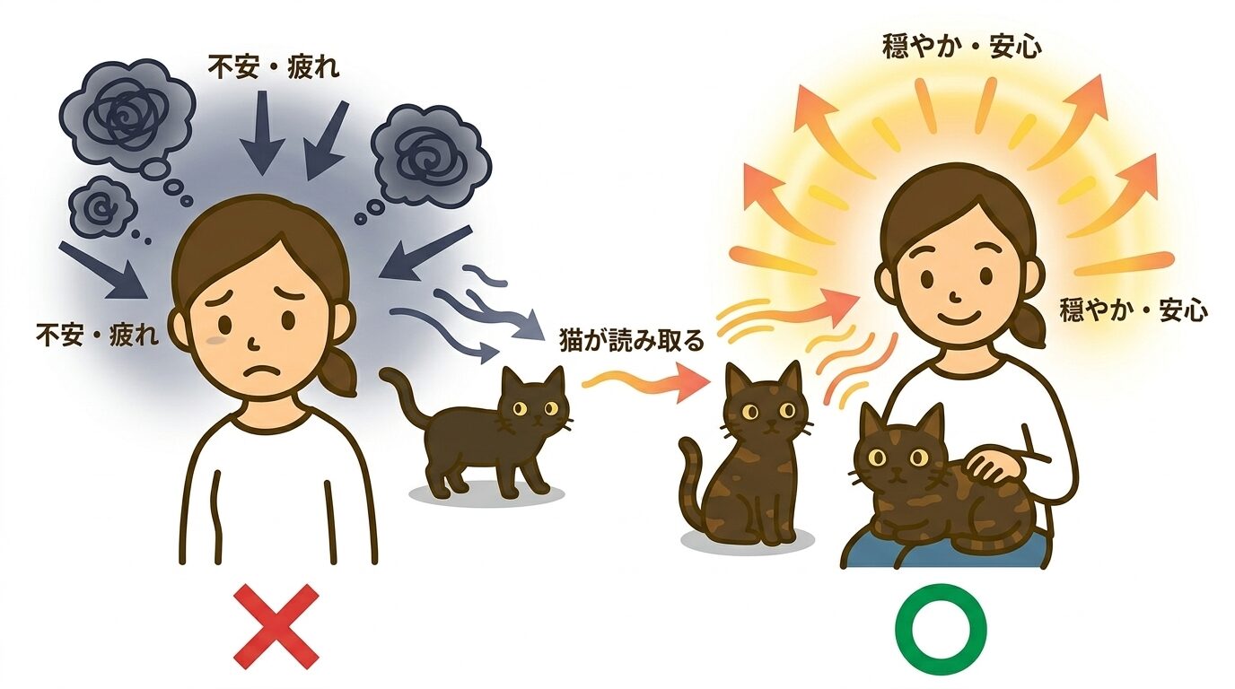 猫が人の感情を読み取って行動を変えるようすを表したグラフィックレコード