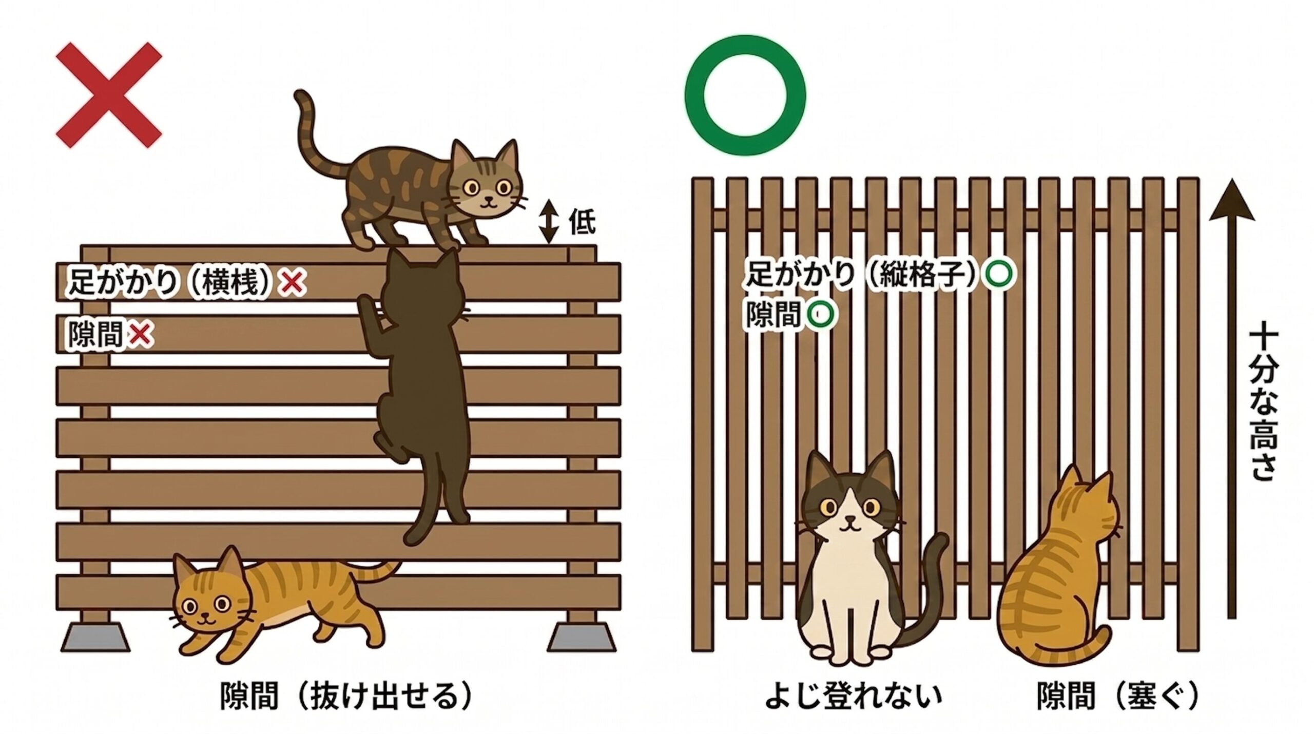 猫の外空間で最も優先すべきは脱走防止の設計の説明図