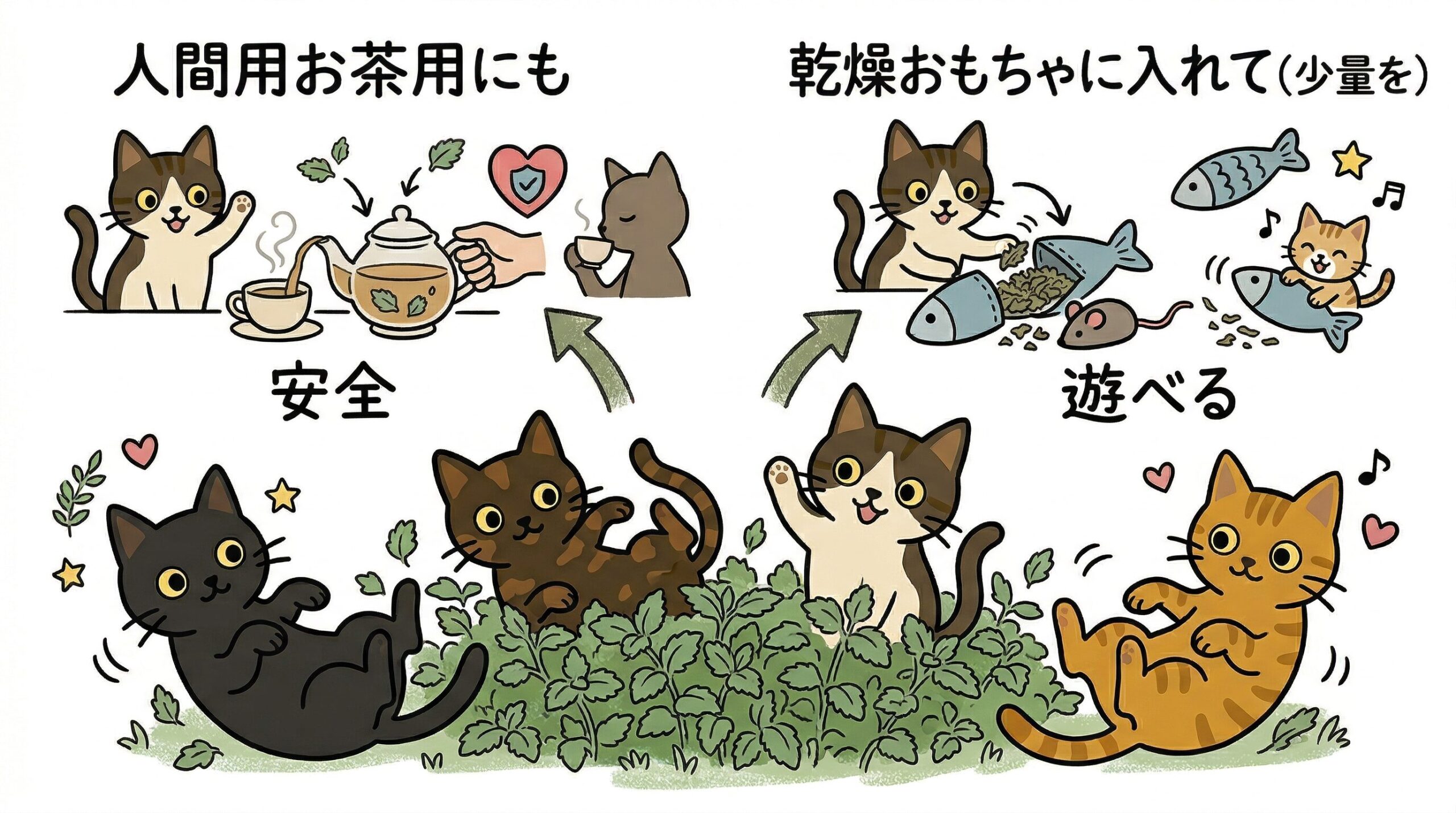 キャットニップと猫の関係をまとめたイラスト