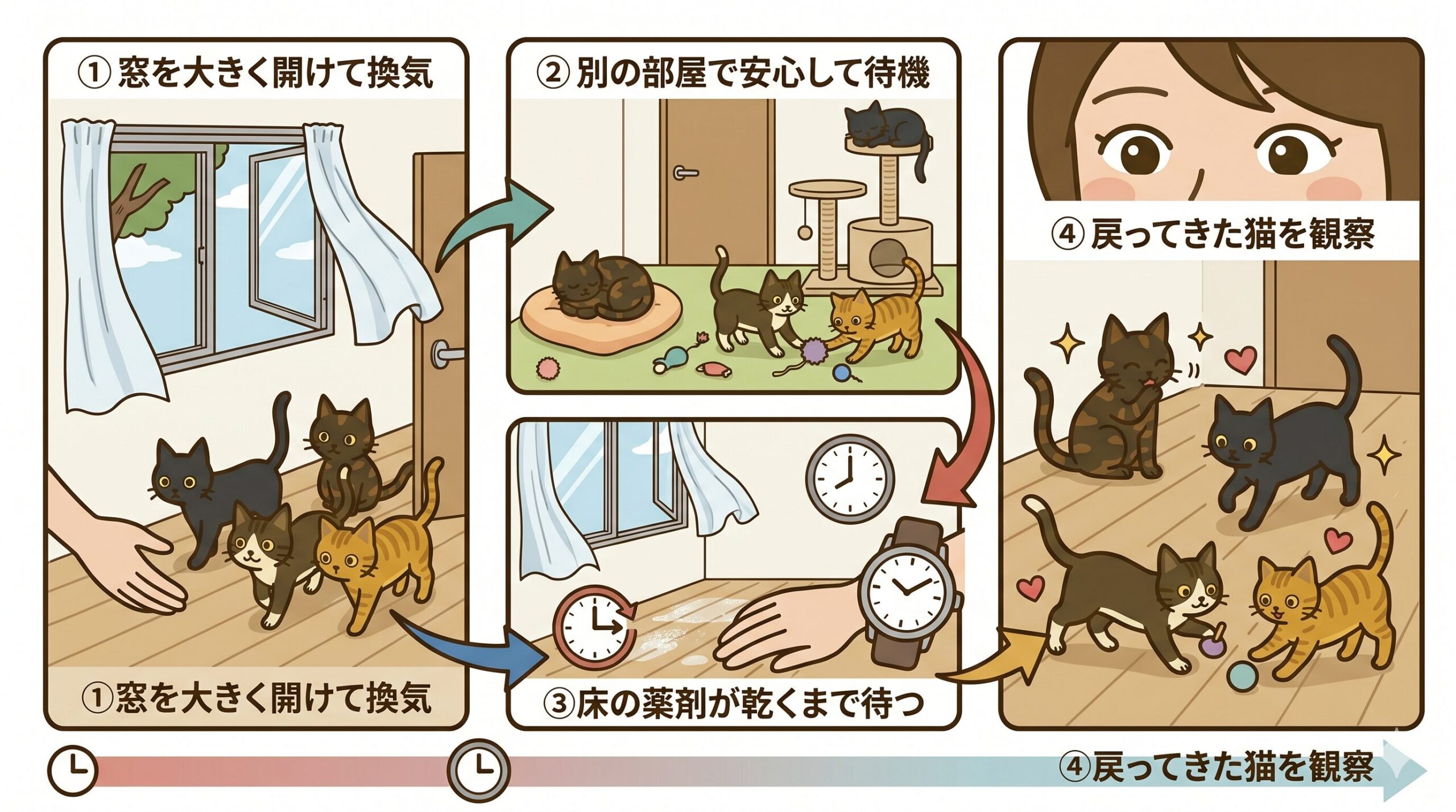 殺虫剤を使う日の4鉄則（換気・別室・乾燥・観察）を示すグラフィックレコード