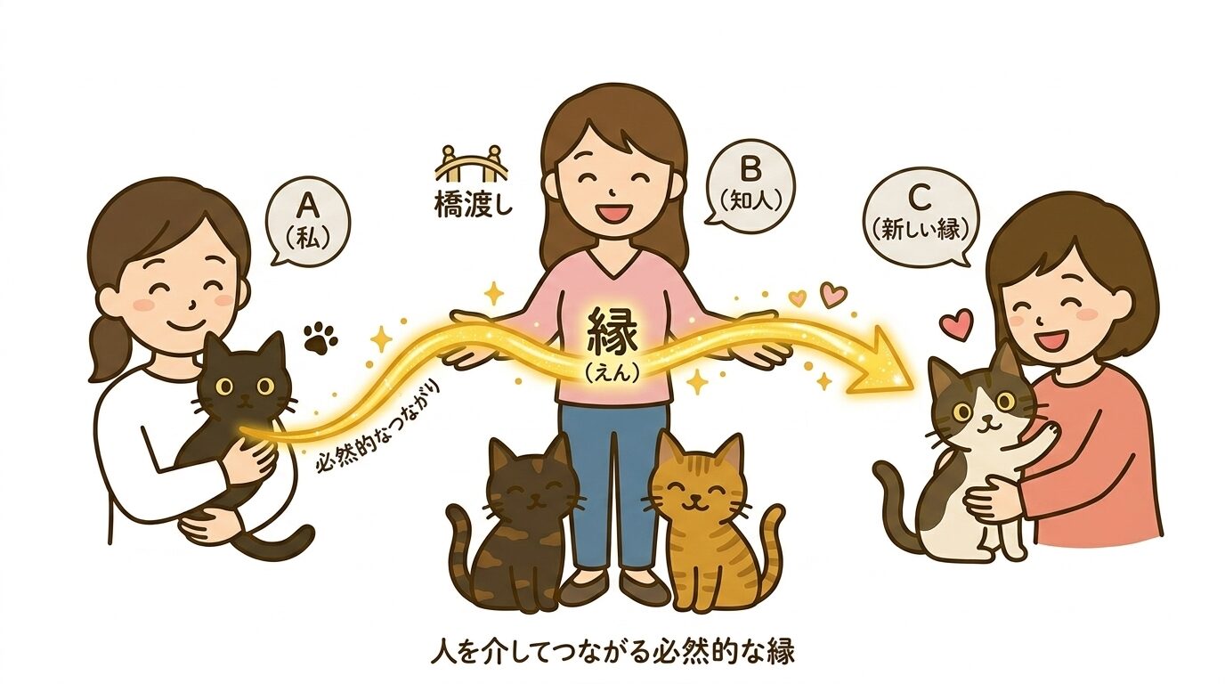 知人を介して猫と人がつながる縁の必然を描いたグラフィックレコード
