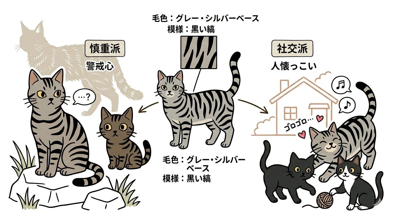 サバトラ猫の特徴と性格の二面性を表すグラフィックレコード