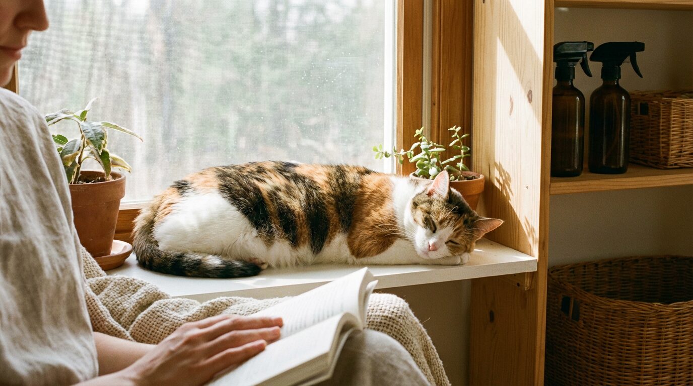 天然素材で整えた家で猫とゆったり過ごすイメージ