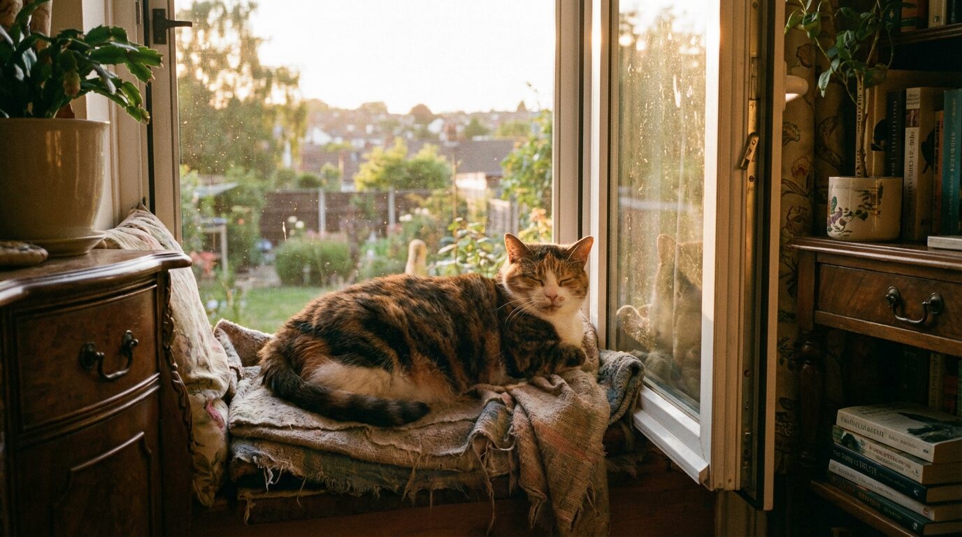 蚊対策を整えた家で安心してくつろぐ猫