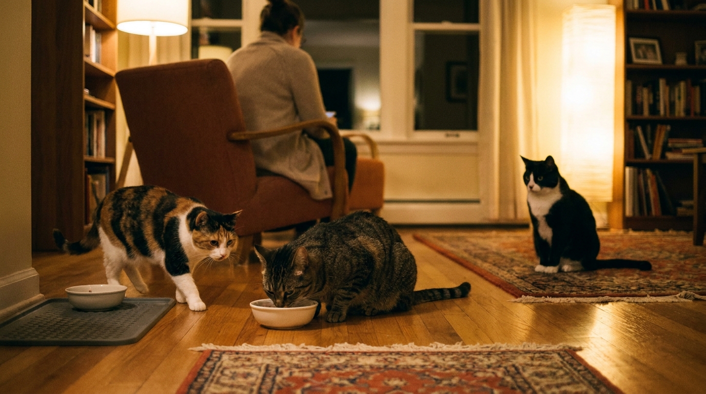 多頭飼いの猫たちのドライフードへの反応パターン