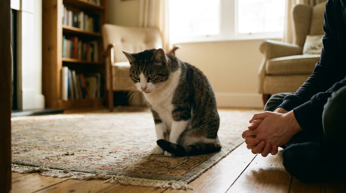 体調を崩した猫を見守る飼い主の手元