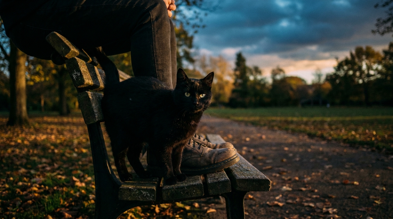 黒猫と目が合うスピリチュアルな意味を表す、見つめる黒猫のイメージ