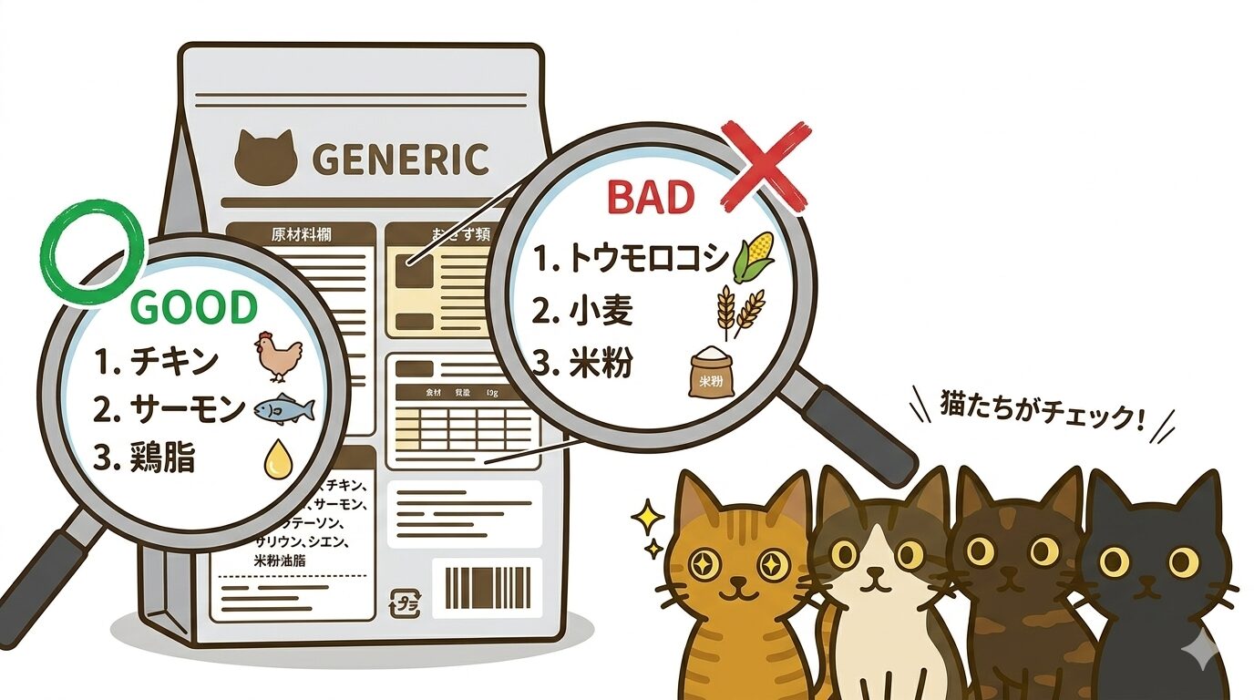 猫のフード原材料欄の最初の3つの読み方