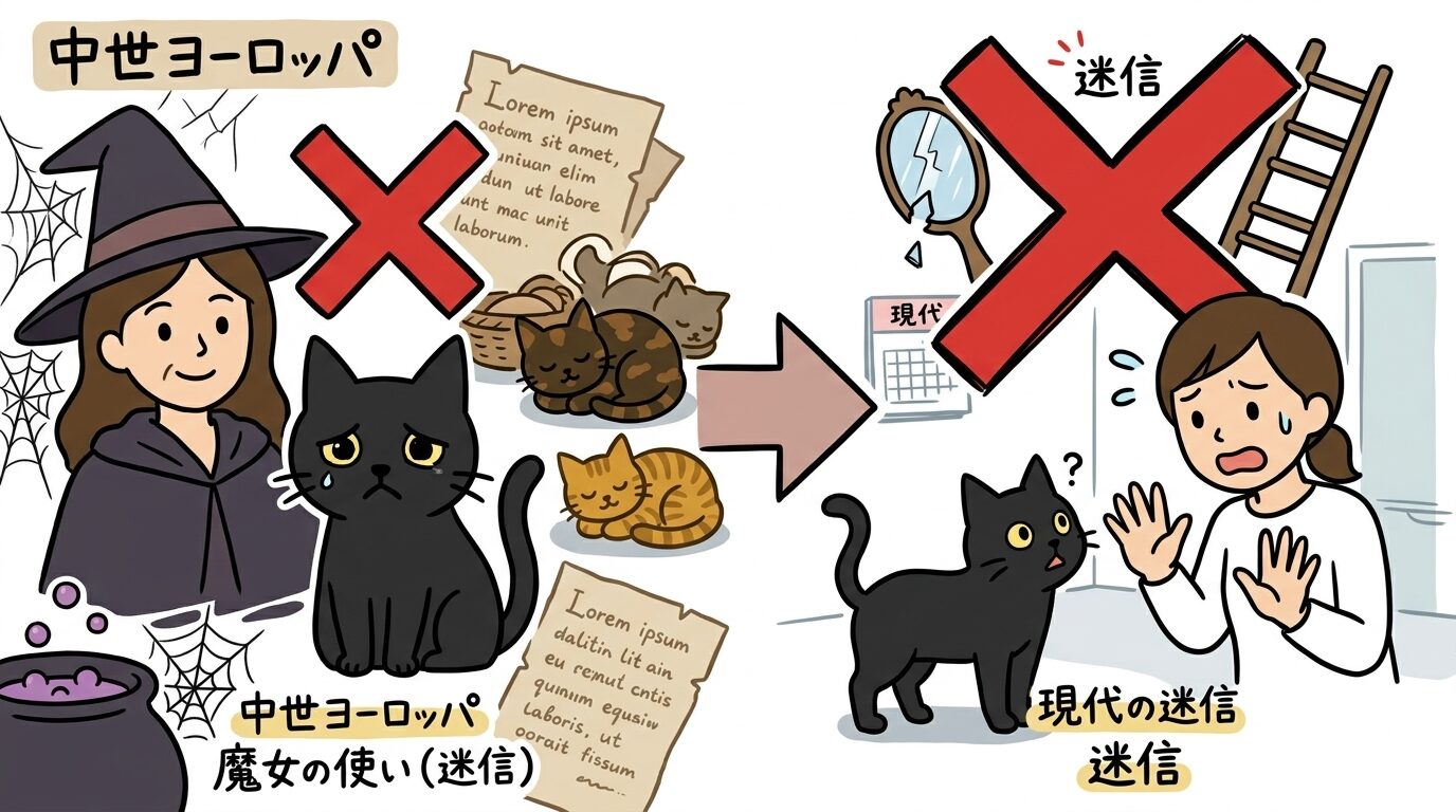 黒猫が不吉とされるようになった中世ヨーロッパの魔女狩りの歴史図解