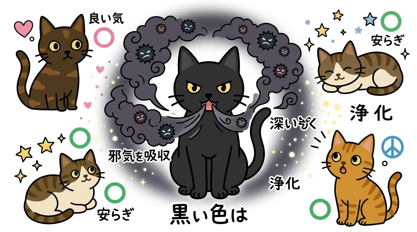 黒猫が持つ邪気を吸収し浄化するスピリチュアルな力の図解