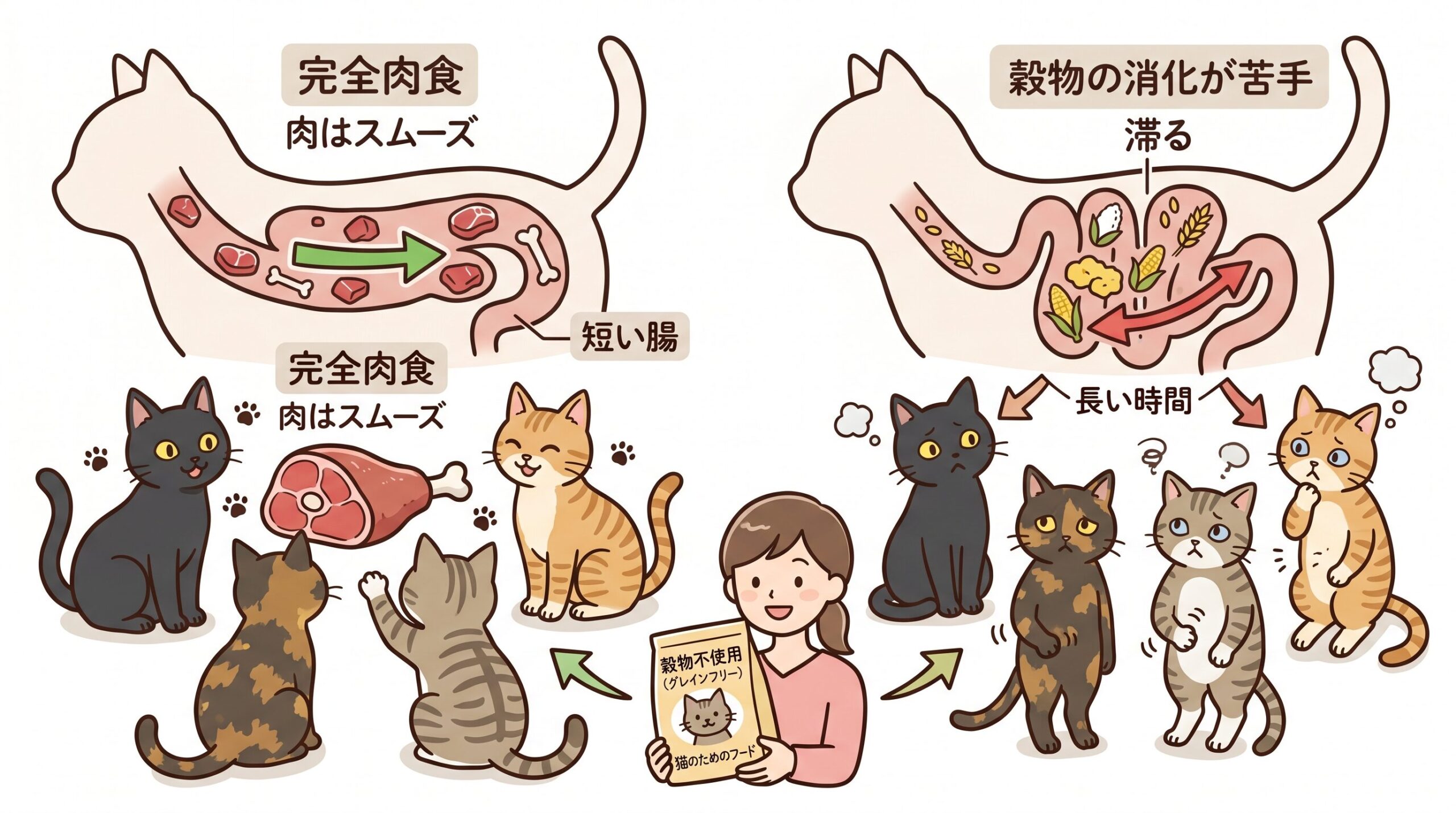 猫の体と穀物の消化の仕組み