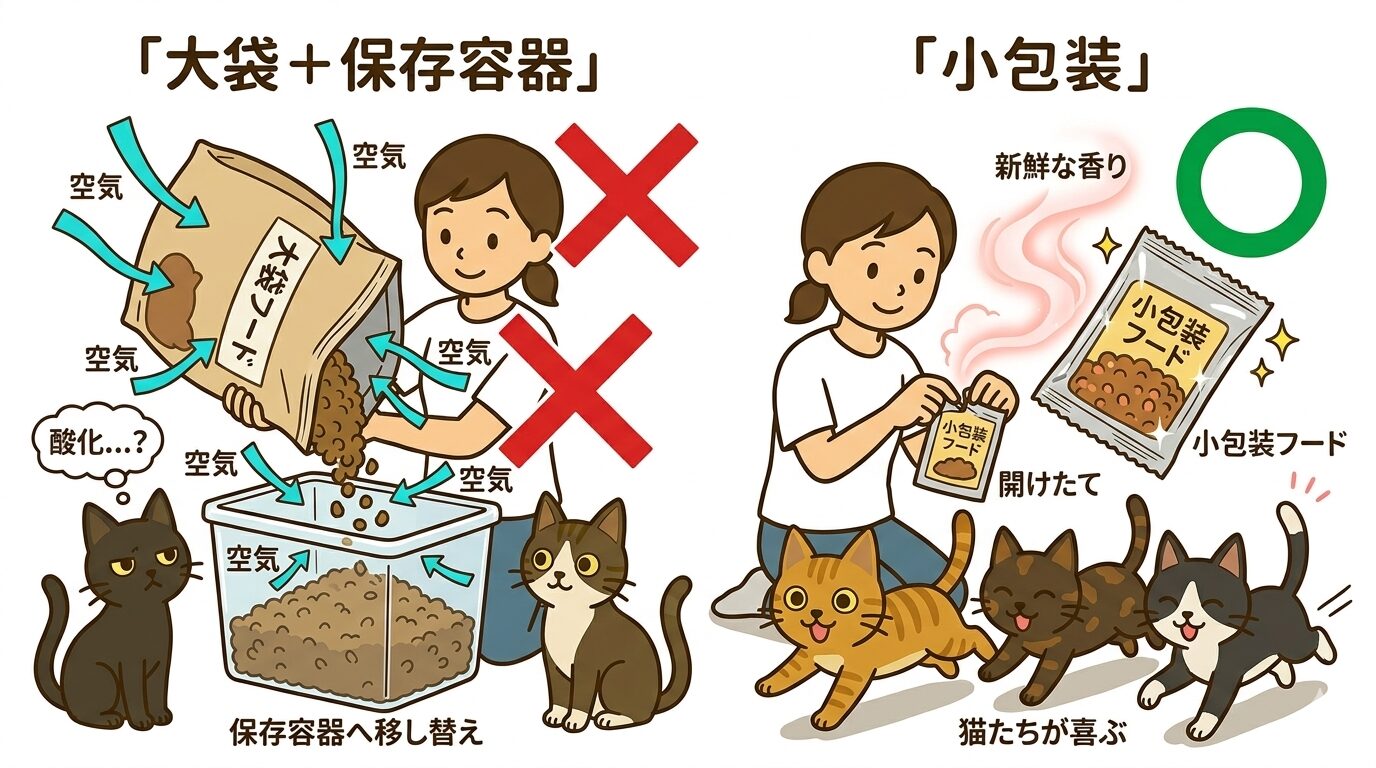 ドライフードの酸化対策は大袋より小包装