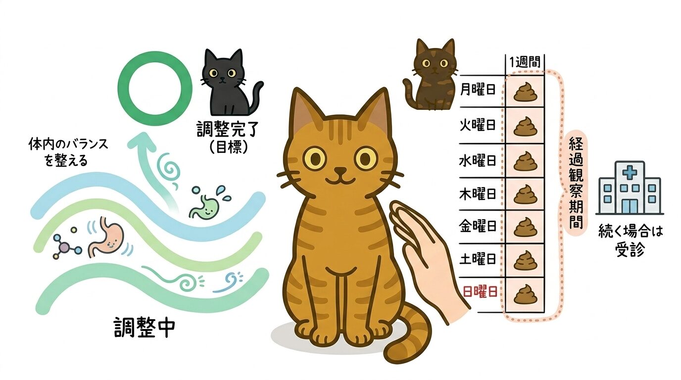 軟便のときの様子見と受診タイミングを示すイラスト