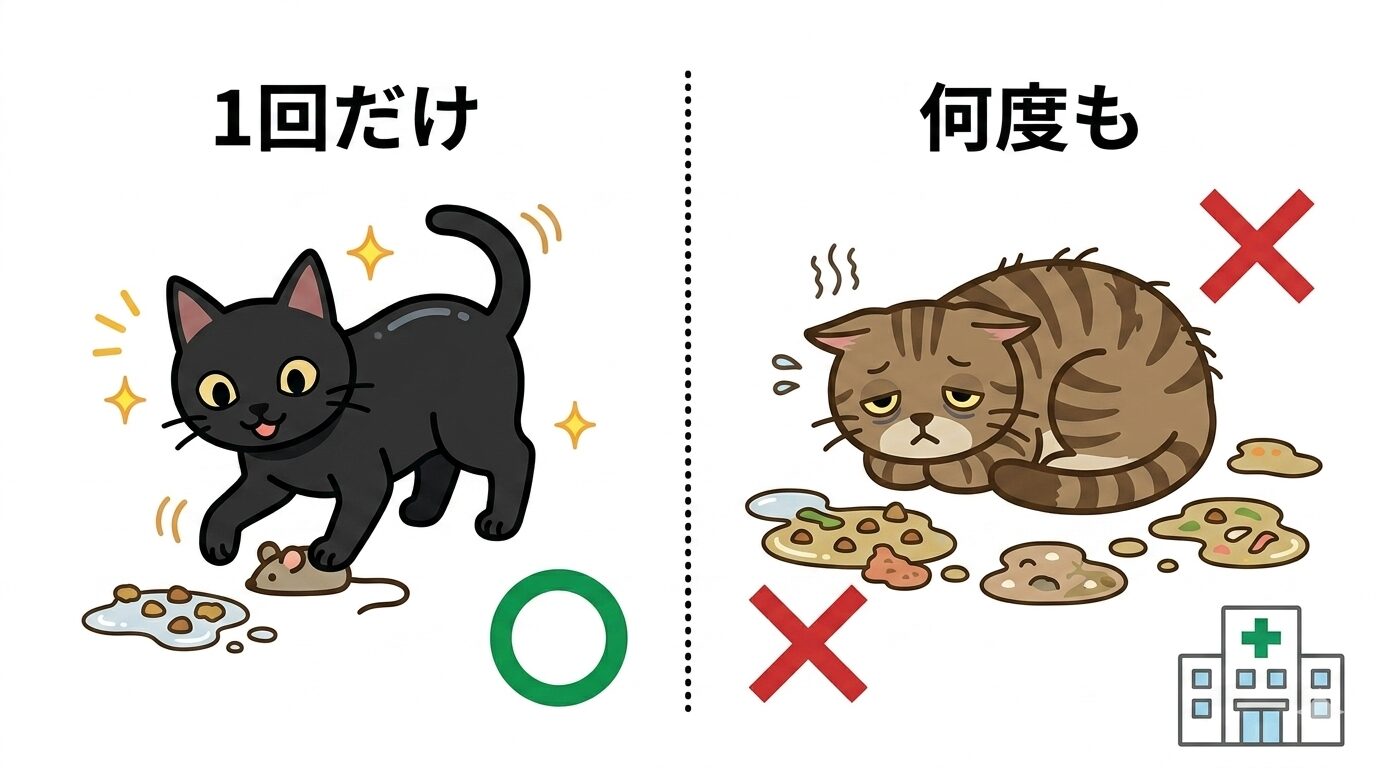 嘔吐の頻度による対処の違いを示すイラスト
