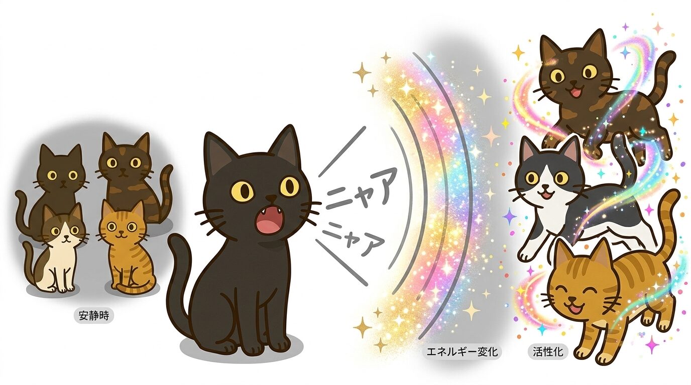 黒猫が鳴くことがエネルギー変化を伝えるサインであることの図解