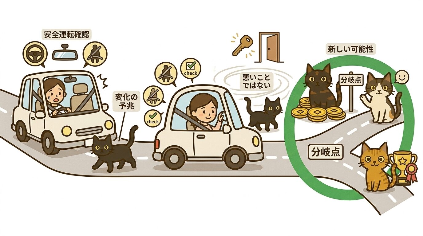 運転中に黒猫が横切ったときのスピリチュアルな解釈の図解