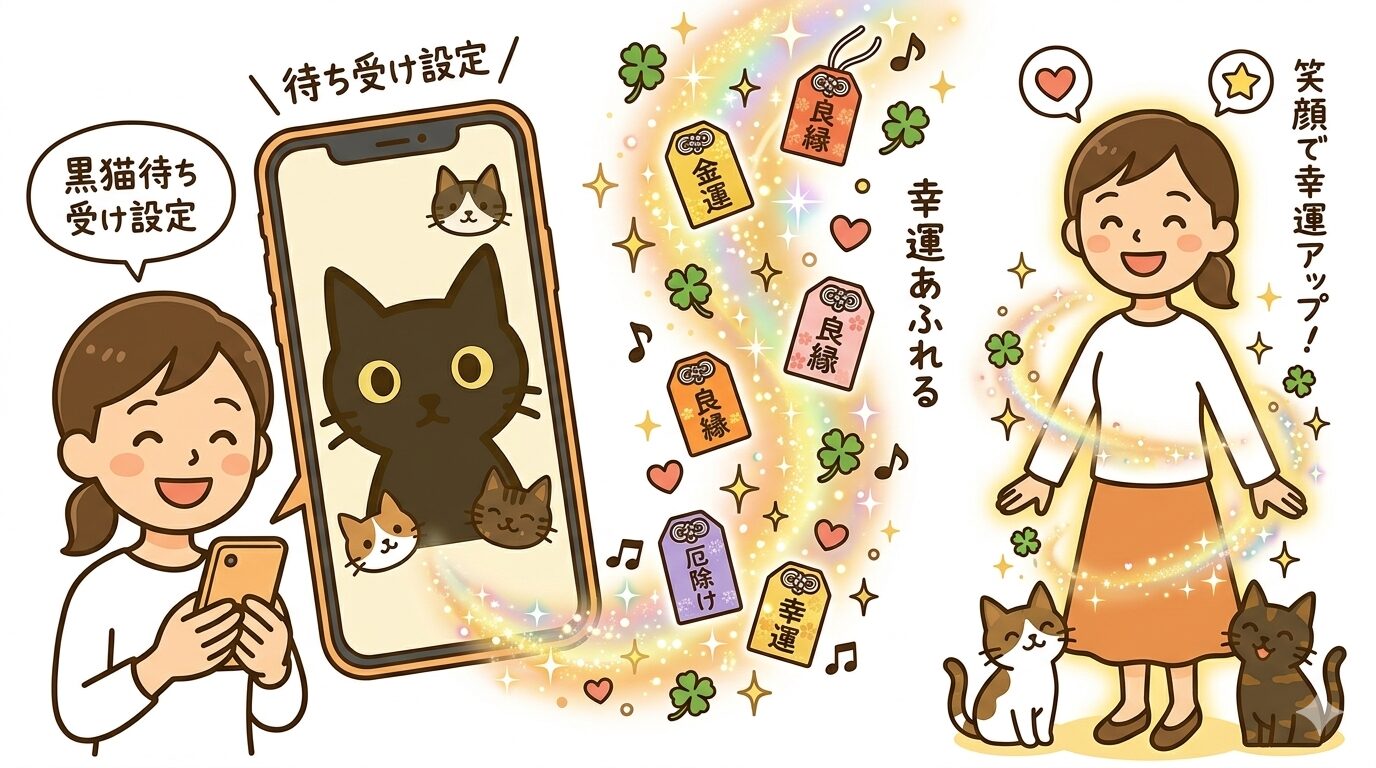 黒猫の待ち受け画像で幸運を日常に取り込む方法の図解